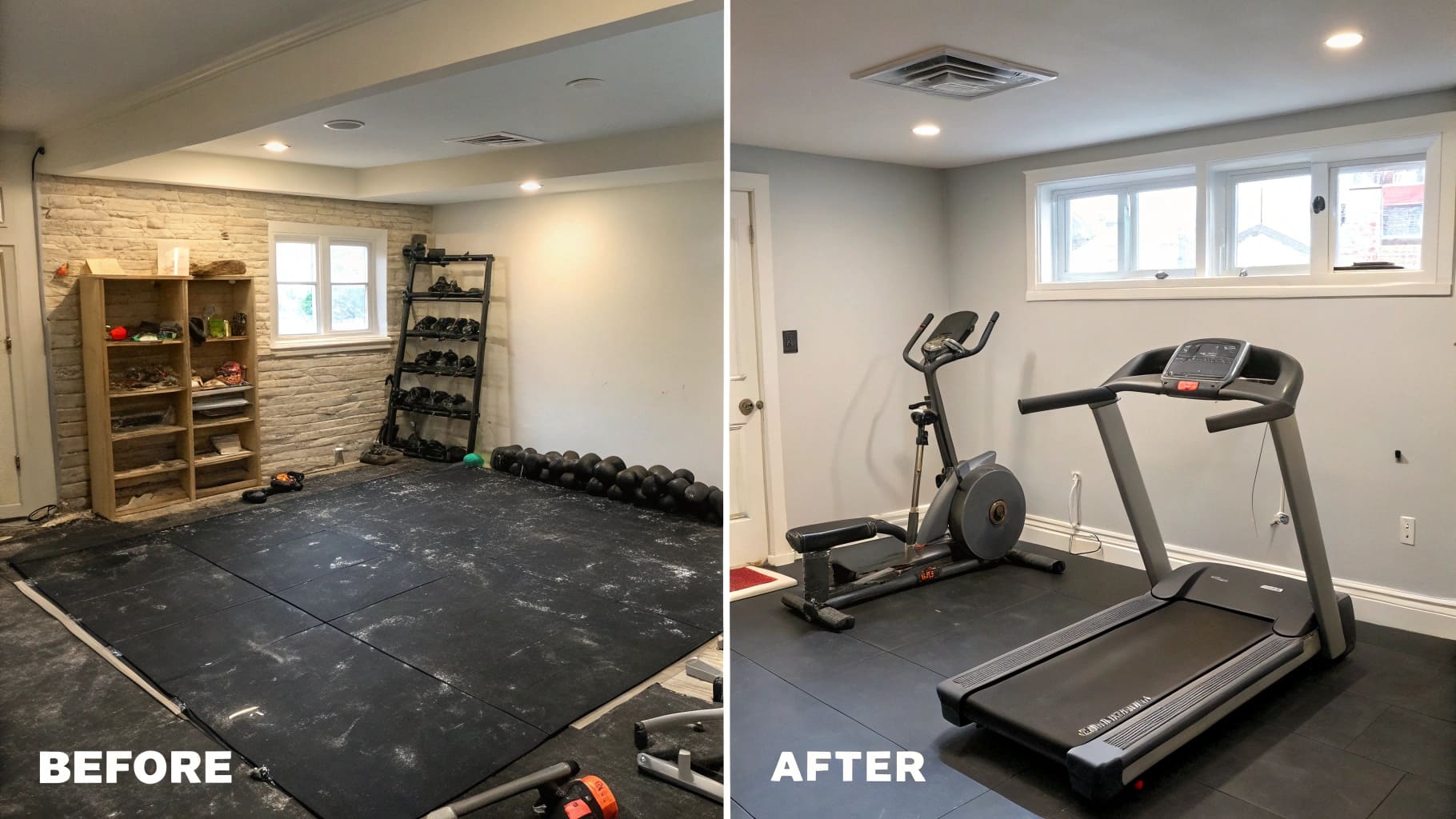 ![Before and after photos of a home gym with new rubber flooring.](#https://byfitgear.com/)