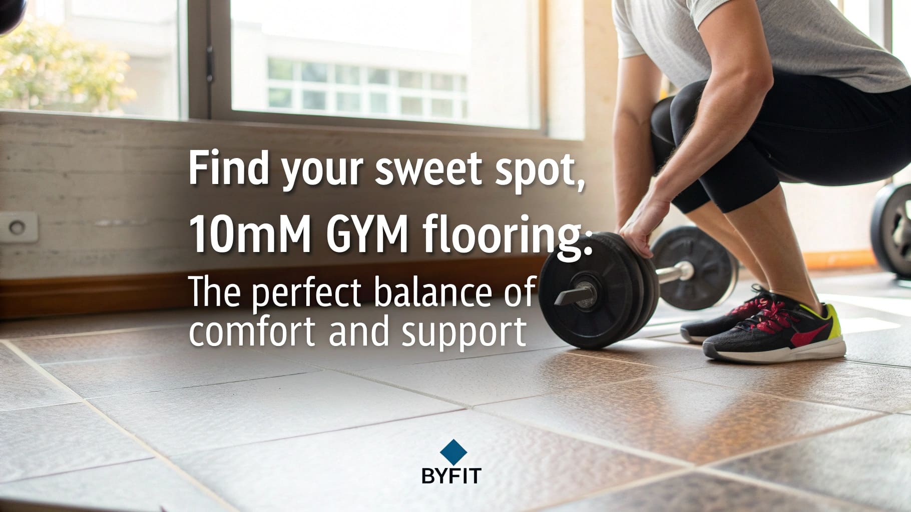 ![Person adjusting weights on BYFIT 10mm gym flooring.](#https://byfitgear.com/)
