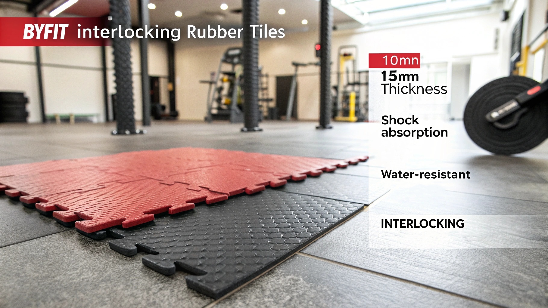 ![BYFIT Interlocking Rubber Tiles: 10mm & 15mm, Shock Absorption, Water Resistant](#placeholder_link6)