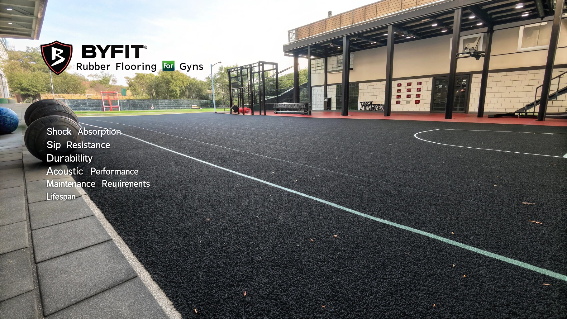 ![Outdoor gym area with BYFIT rubber flooring, emphasizing versatility and durability.](#placeholder_link3)